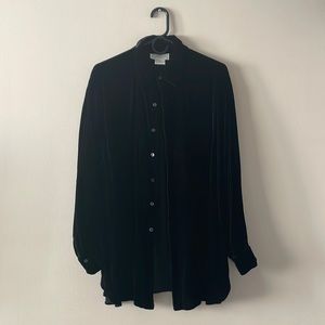 Vintage black button down, velour feel.